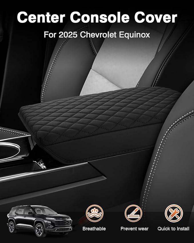 Shademax Center Console Cover for Chevy Equinox 2025 2026 Accessories, 2025 Chevrolet Equinox Armrest Cover Cushion Pad Middle Console Armrest Seat Box Protector PU Leather Anti-Scratch Black