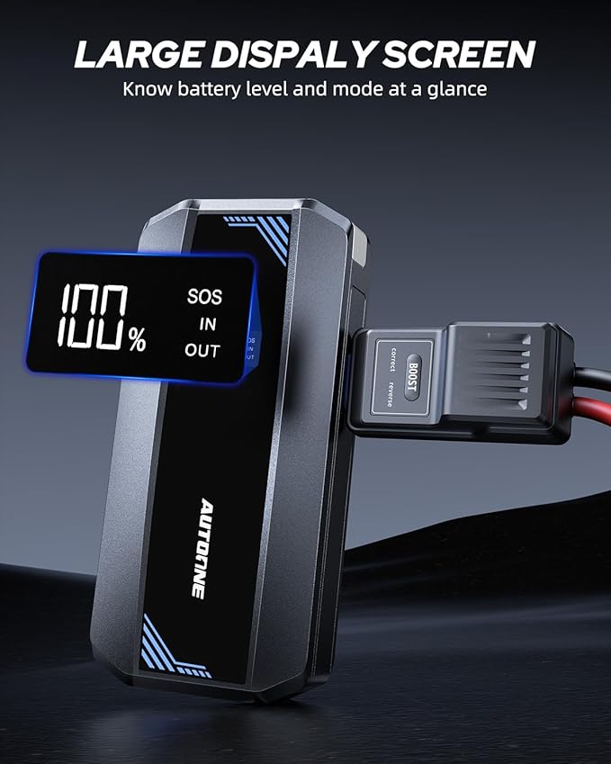 AUTOONE Car Jump Starter 5800A Battery Booster, Portable Battery Pack for All Gas 10L Diesel, 12V Jump Box with Smart Jumper Cable for Car Battery, Vehicle Lithium Starter, LCD Display, w/LED Light