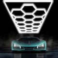 Car Detailing Led Garage Light,15 Hexagonal Grid Systems Led Shop Lights for Garage/Workshop with White Border, 6500K IP54 AC100-240V(191 “x96”)