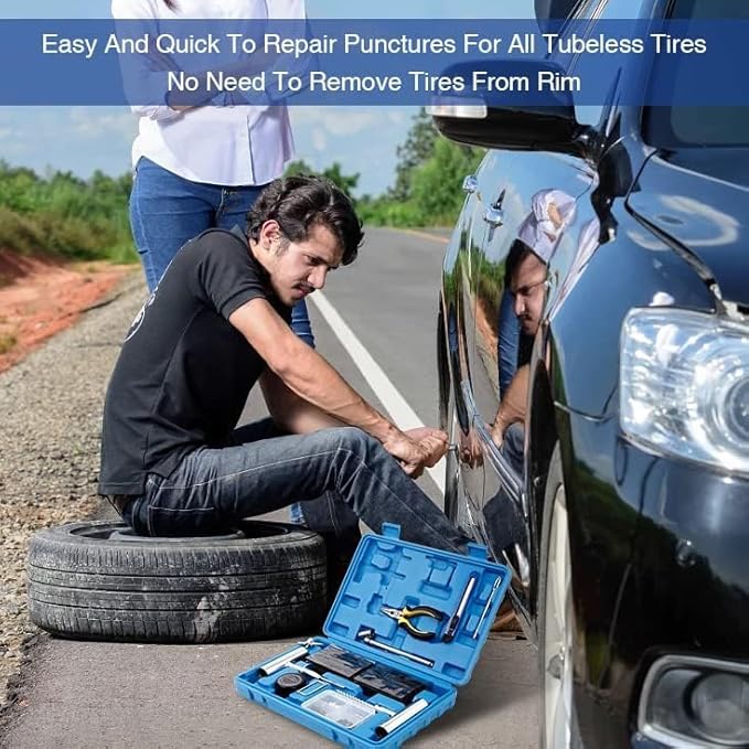 Flat Tire Repair Kit with Plug 68 Pcs for Car, Motorcycle, ATV, Jeep, Truck, Tractor Flat Tire Repair (2-Pack) (Set of 2-68pcs)