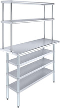 Amgood 18" x 48" Stainless Steel Work Table with 3 Shelves and 12" Wide Double Tier Overshelf | Metal Kitchen Prep Table & Shelving Combo | NSF