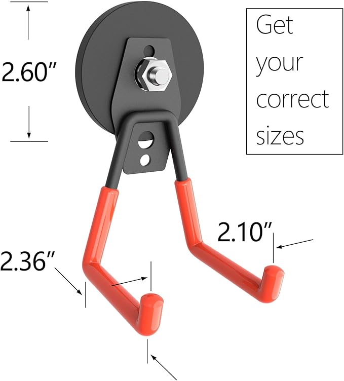 Garage Magnet Hooks, Heavy Duty Magnetic Hooks Tool Hangers for Garage Workshop Magnetic Metal Wall Hook Hangers with Anti-Slip Coating for Ladders, Garden Tools, Bulky Items (4 Pack)