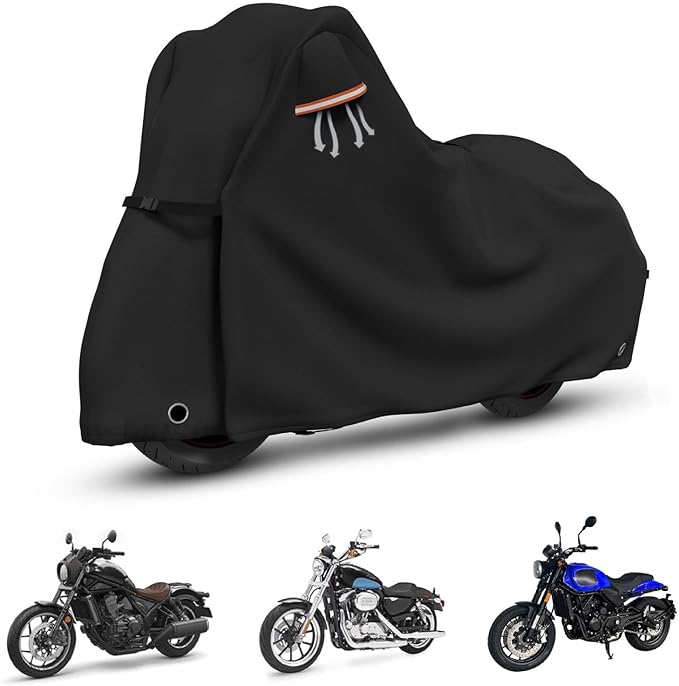 STARTWO Motorcycle Covers Waterproof Outdoor Storage Heavy Duty All Season Universal Vehicle Cover for Harley Davidson XTM 350, XTM 500, Nightster, Sportster and Most Motorcycles 86"x41"x50" Black