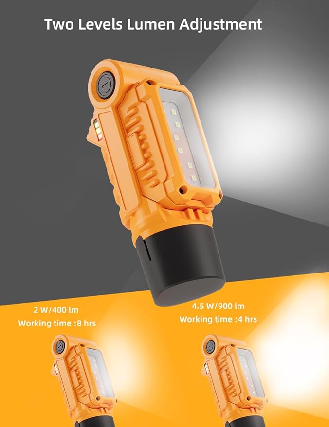 VTEK Rechargeable LED Work Light with Magnetic Base & Hanging Hook Mechanic Portable Working Light for Car Repairing,Home Using,Barbecue,Outdoors (Yellow)