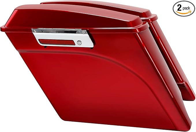 XFMT Motorcycle Stretched Saddlebags 5" Extended Hard Saddle Bags For Harley Touring Road King Street Glide Road Glide Electra Glide Ultra Classic 1993-2013, Red