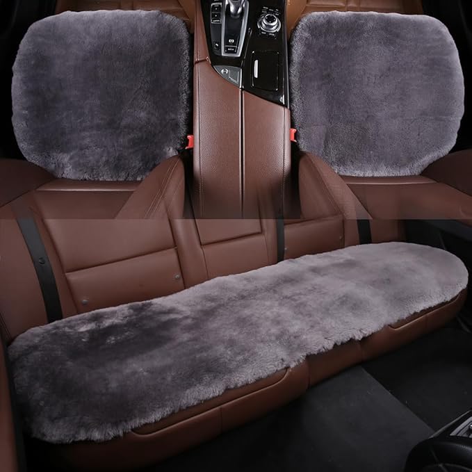Fluffy Genuine Australia Sheepskin Car Seat Cover for Auto Interior Accessories with Soft Fuzzy Wool Eco-Friendly Natural Fur Non-Slip (Graphite, Back)