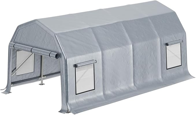 AMERLIFE 12x24 FT Heavy Duty Carport Garage Canopy, All-Weather Steel Frame Outdoor Shelter with Roll-Up Door & 4 Vented Windows, UV-Proof Waterproof Portable Storage for Cars, Boats, Silver