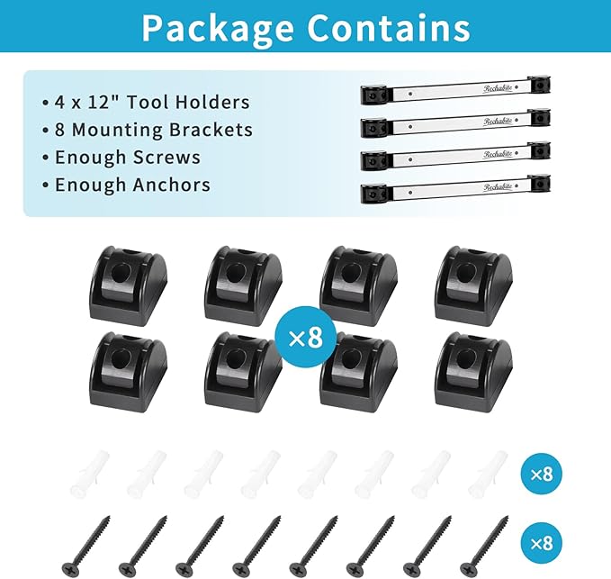 4 Pieces 12" Magnetic Tool Holder Strip, Stainless Steel Surface Tool Magnet Bar, Metal Tool Organizer Rack for Garage Organization, Easy To Install in Workshop, Mounting Screws Included