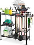 Garden Tool Organizer for Garage, 3 Tiers Garden Tool Holder with Large Tool Slots & Small Tool Hooks, Large Capacity Yard Tool Storage, Heavy Duty Metal Tower Rack for Lawn Garage Shed