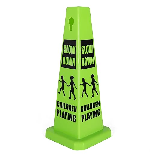 Imperial Standard Children Playing Cone - Children at Play Sign - Four-Sided Slow Down Kids Cones - Child at Play Signs - Drive Slow/Kid Alert Sign (4 Pack - Green)