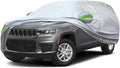 KEYOOG 6-Layer Full Car Cover is All-Weather Waterproof, Universal in All Seasons, Snow Prevention, Rainproof, Acid Rainproof, Sunscreen, Ultraviolet-Proof, Fit SUV 214"-236" Green Reflective Strip