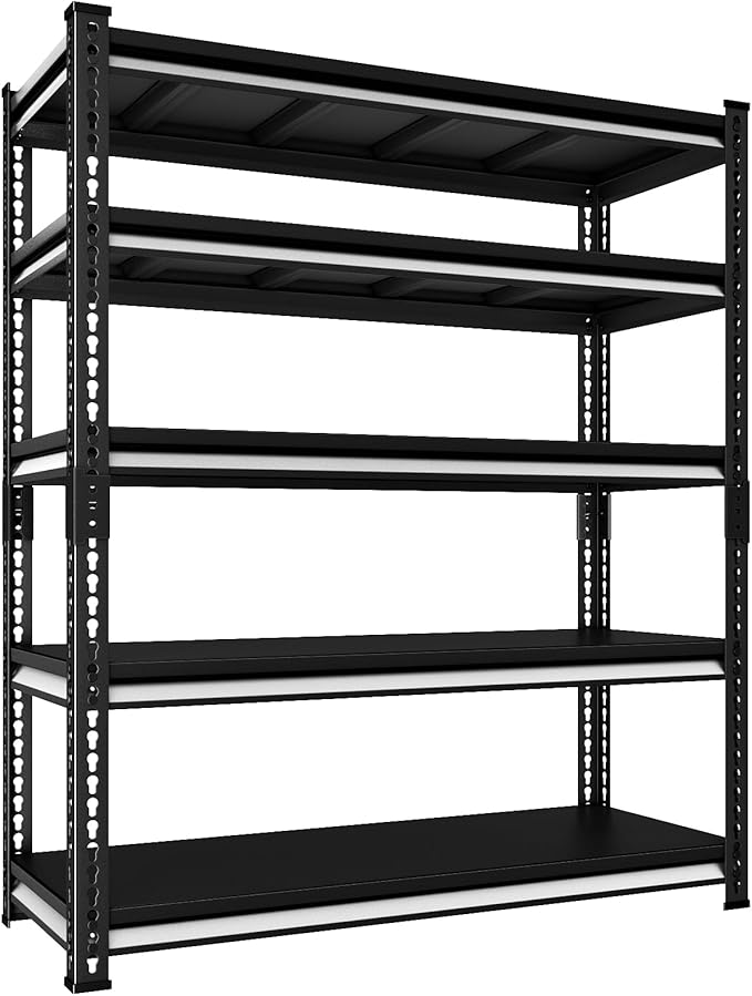 48" W Garage Shelving Heavy Duty, 2800LBS Loads Adjustable Garage Storage Shelves, 5-Tier Metal Shelving Units and Storage Racks, Industrial Utility Shelf,48" Wx18 Dx78 H, Black