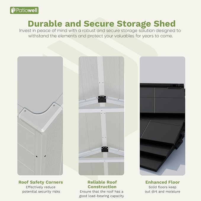 Patiowell 6x8 FT Outdoor Storage Shed with Floor - Resin Tool Shed with Lockable Door & 2 Windows, Easy Assembly for Garden, Backyard, Lawn Equipment, Light Gray