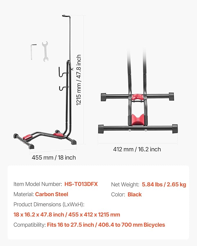VEVOR Bike Rack, Upright Bike Stand Floor for 16 to 27.5 Inch Mountain & Road Bikes, Vertical & Horizontal Bicycle Stand for Secure Parking and Storage in Garage, Truck Bed, Indoor, Outdoor, Black