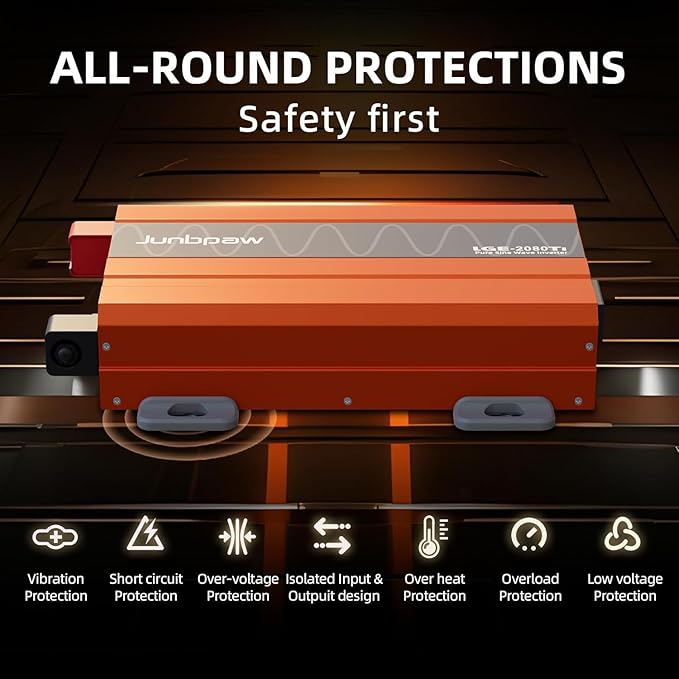 2080W Pure Sine Wave Inverter, 12V DC to 110V/120V AC, 6000W Peak, 5V/2.1A USB, Quiet Fan, Capacitor, Off-Grid Solar Power for RV, Camping, Emergency, Truck (LGE-2080Ti)