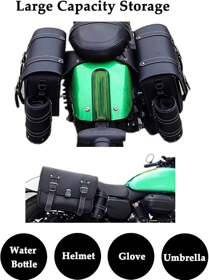 Motorcycle Saddlebags, Scooter Powersports Faux Leather Saddle Bags Motorcycles, Softail Universal Throw Over Sportster Saddlebags 12.2x5.12x9.84 inches