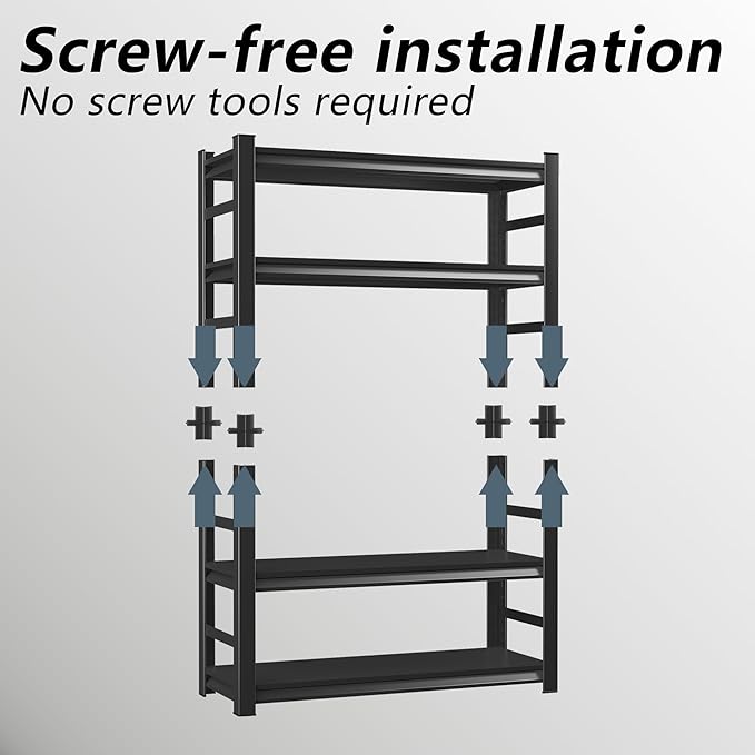 Simple Design, 500 lbs Load Capacity per Level, Free Height Adjustment Ready to Install, Basement, Garage, Warehouse Universal, Black (77.4 “H*35.4 ”W*15.7 "D)