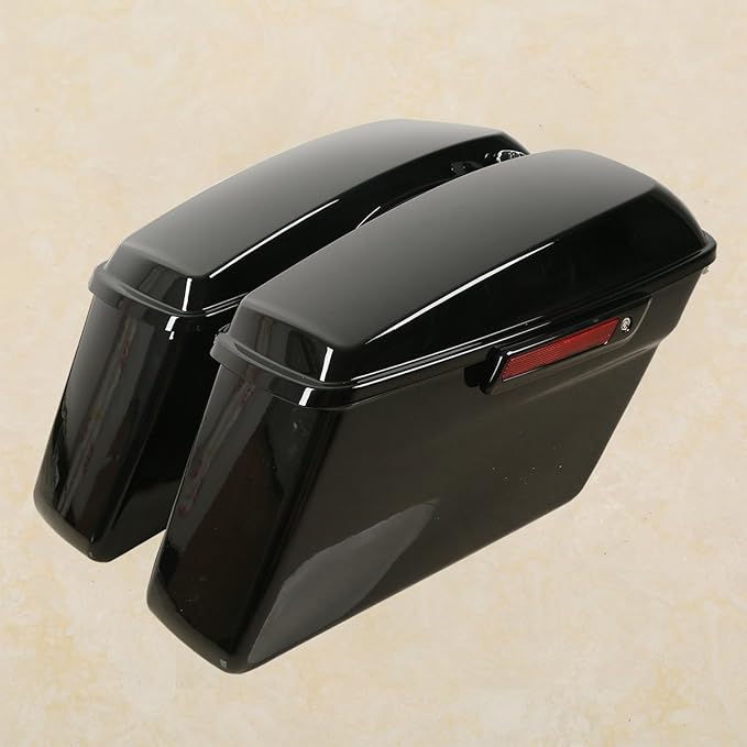 XFMT Vivid Black Motorcycle Saddlebags Hard Saddle Bags W/Black Latches & Chrome Conversion Bracket For Harley Softail Heritage Deluxe 1984-2017