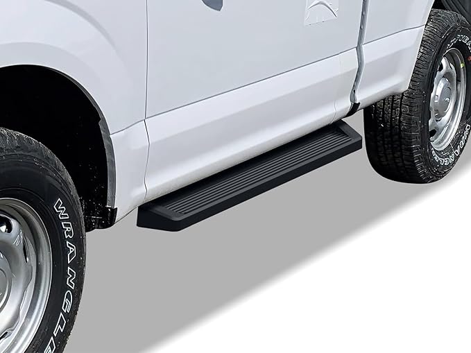APS Black Running Boards Style Compatible with Ford F150 2015-2025 Regular Cab & F-250 F-350 Super Duty 2017-2025 (Nerf Bars Side Steps Side Bars)
