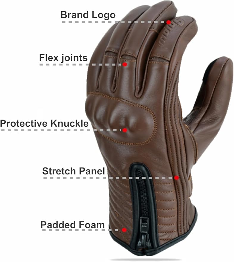 Full Finger Leather Motorcycle Gloves for Men & Women Touch Screen Gloves Premium Street Motorcycle Durable Protective Cruiser Biker Gel Leather Motorbike Gloves