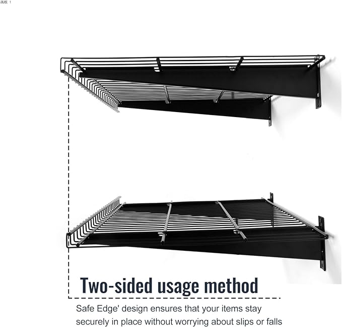 2 Pack Garage Wall Mounted Shelf, 21.7" x 11.4" Heavy Duty Wall Storage Shelves for Garage, Workshop, Laundry Room and Kitchen, Max Load 50 lbs (Black,2 Pack)