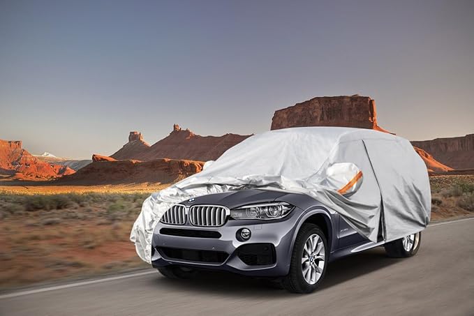 Kayme 6 Layers SUV Car Cover Custom Fit for BMW X5 (2007-2025) Waterproof All Weather for Automobiles, Outdoor Full Cover Rain Sun UV Protection.Silver
