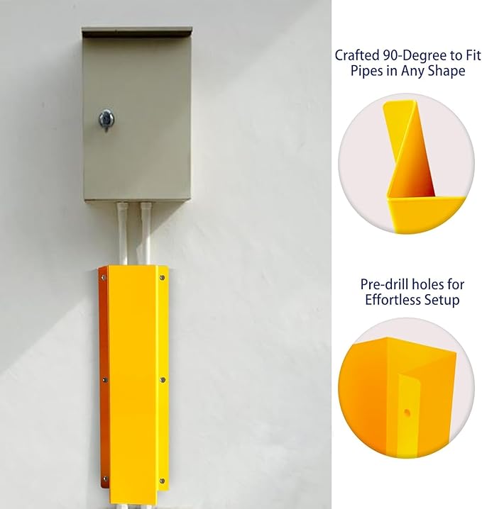 Pipe and Downspout Protector, Carbon Steel Guard Device, 39" H x 9" W x 6" D ，Yellow