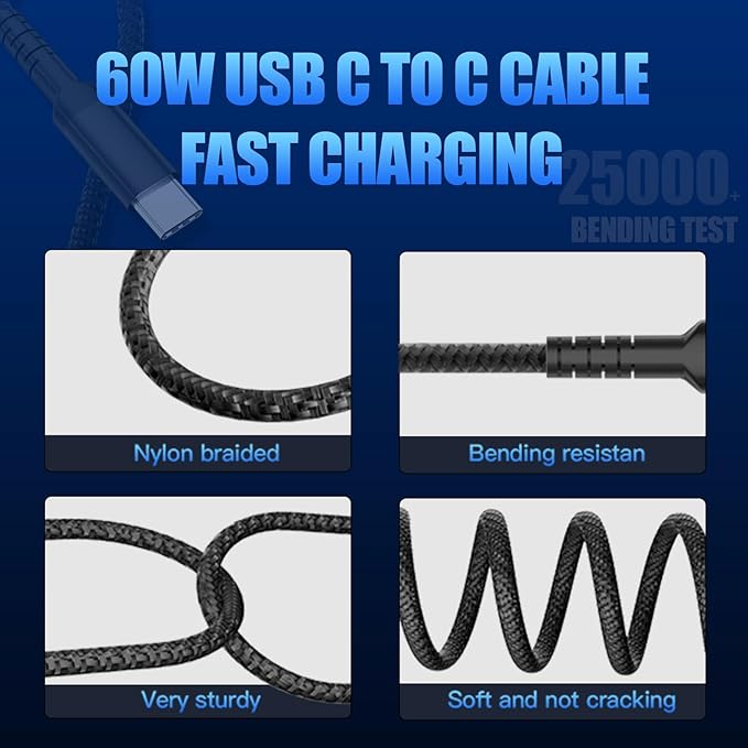 Car Charger with USB C Cable, 78W 4 Port Car Phone Charger Adapter Fast Charging, Dual USB C Car USB Adapter for iPhone 16 15 14 13 12, iPad, Samsung Glaxy, Android (Black & Cable)