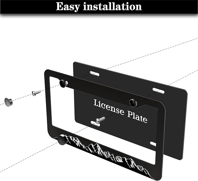 License Plate Frames for Men Black and White License Plate Frame for Women Mountains Aluminum Metal Car Accessory 2 Pack with Screw Covers Set