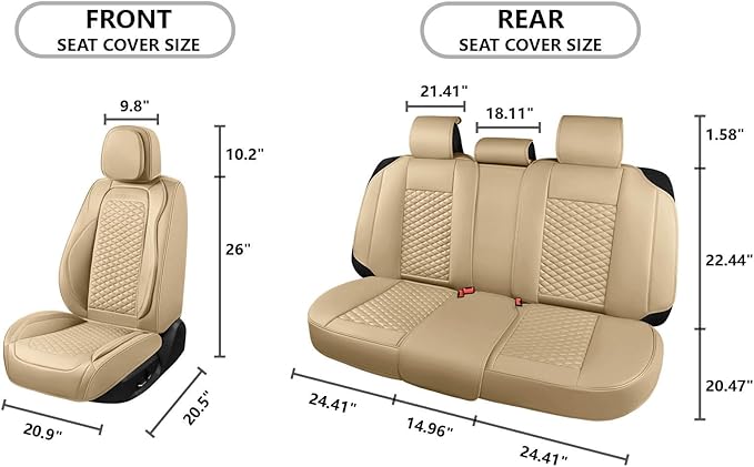 Car Seat Covers Full Set Leather Seat Covers Automotive Seat Covers Universal Car Seat Cover for Most Cars Beige