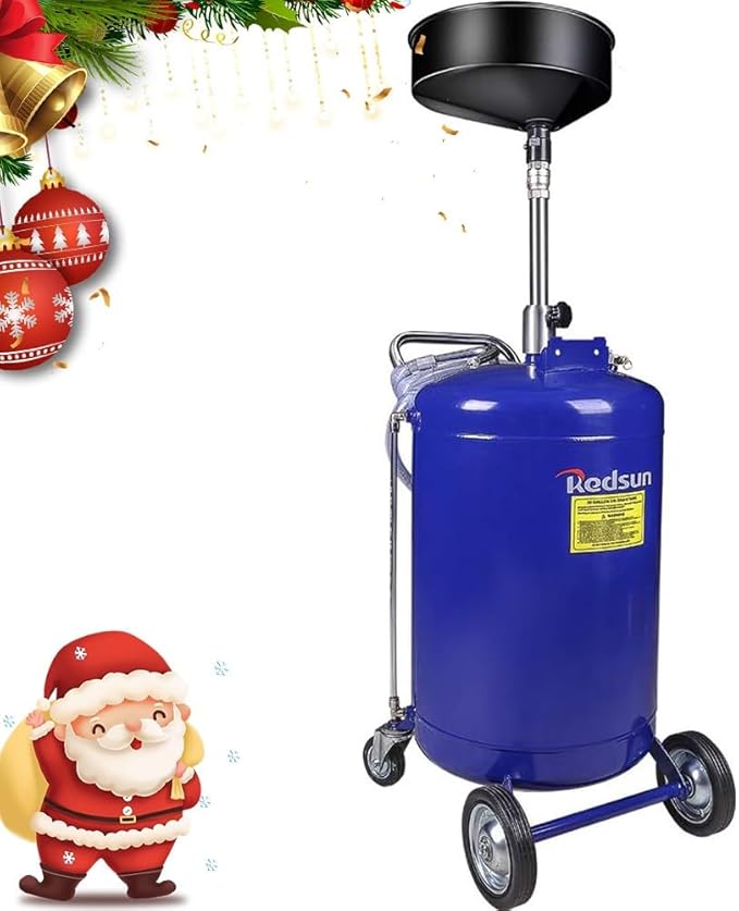 redsun 30 Gallon Waste Oil Drain Tank, Air Operated Oil Drain Container for Quick Fluid Change, Adjustable Funnel Height (53"-80") with Wheels – for Waste Oil Removal in Auto Shops, Garages