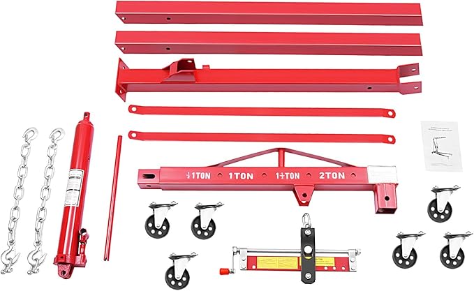 LOYALHEARTDY Engine Hoist with Lever, 2 Ton 4400 LBS Folding Cherry Picker Shop Crane Hoist Lift, Heavy Duty Hydraulic Engine Crane with 6 Casters, Engine Lift Hoist Lever for Engine Lifting Loading