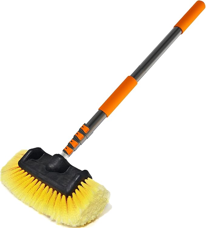 16FT Car Wash Brush with Long Handle, Car Cleaning Brush with 12 Inch Soft Bristle, Solar Panels Cleaner with Telescoping Pole for RV, Truck, Boat, House Siding