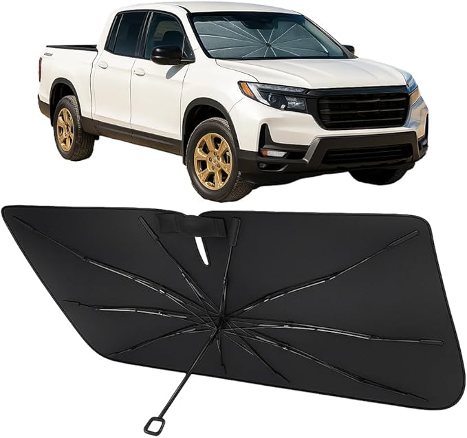 Proadsy Windshield Sun Shade Umbrella for Honda Ridgeline 2017-2025 2026 Foldable Car Umbrella Sunshade with Soft TPU Handle Spring Structure Crystal Cooling Material Protect Car from Rays & Heat