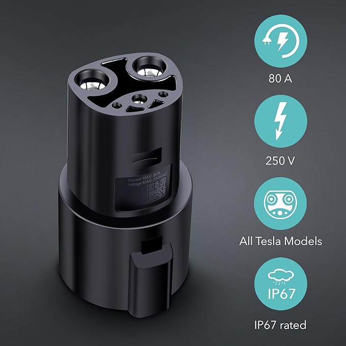 Lectron J1772 to Tesla Adapter 80 Amp (250V) - EV Charging Adapter Compatible with Tesla Model S/3/X/Y/Cybertruck and All Electric Vehicles in The NACS Alliance (Black)