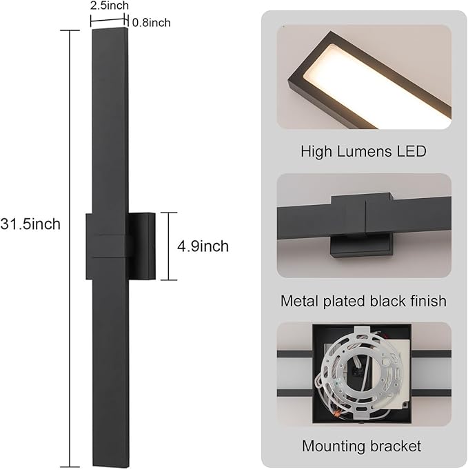 2-Packs Modern Outdoor Wall Lights 31.5" Long LED Outdoor Sconce Lights, Black Linear Exterior Wall Lighting for Porch & Patio Garage Entrance