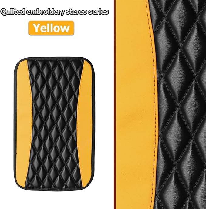 Moly Magnolia Car Center Console Cover, Leather Waterproof Armrest Seat Box Cushion Pad, Universal Decor Protector Mat, Auto Interior Accessories for SUV Truck Vehicle (Yellow)
