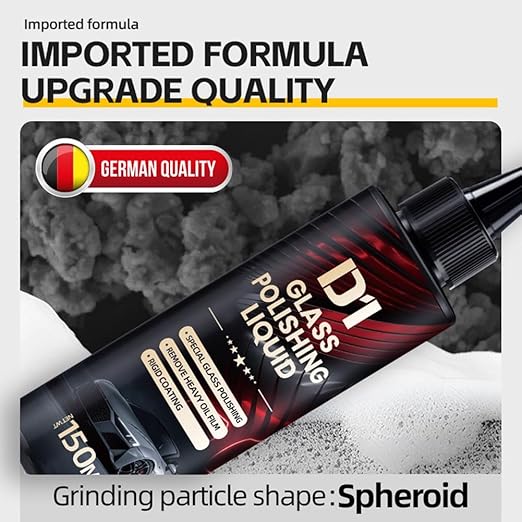 Bianca Glass Polishing Liquid D1, Bomini Car Glass Polishing Compound Windshield Cleaner Glass Oil Film Remover, Anti-Fog Hydrophobic Coating Spray, Scratches, Wiper Marks & Oil Film with Sponge