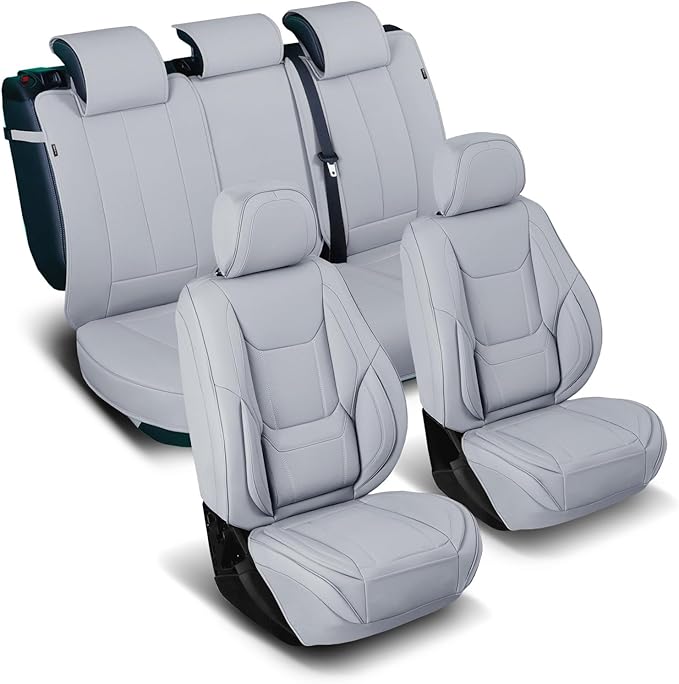 Coverland Custom Car Seat Covers Compatible with Tacoma, Santa Cruz - Premium Leather Non-Slip Memory Foam Waterproof Seat Cover Custom Interior Protector Full Set-Gray [See Size Chart-Size X58]