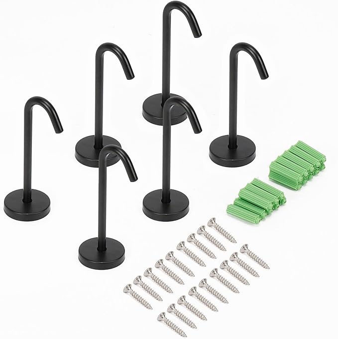 NearMoon Coat Hooks, Wall Hooks for Hanging Hat Hurse Robe, 304 Stainless Steel Heavy Duty Towel Hangers for Bathroom Livingroom Kitchen-Ceiling Hook, 6 Pack (4 Inch, Matte Black)