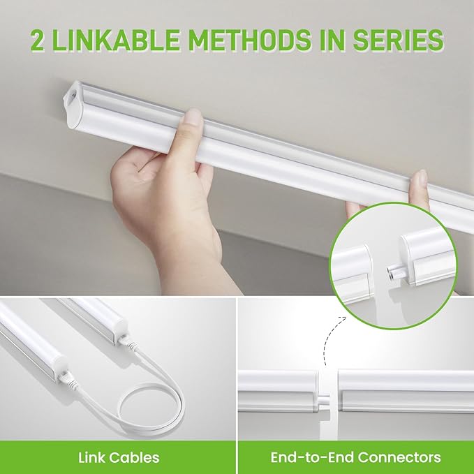 Pak 4FT LED Shop Lights, 2300LM 6500K Cool White, 20W Energy-Saving Super Bright Linkable T5 Ceiling and Under Cabinet Lighting Fixture for Garage, Workshop, Basement, Warehouse, FCC Certified, 6 Pack