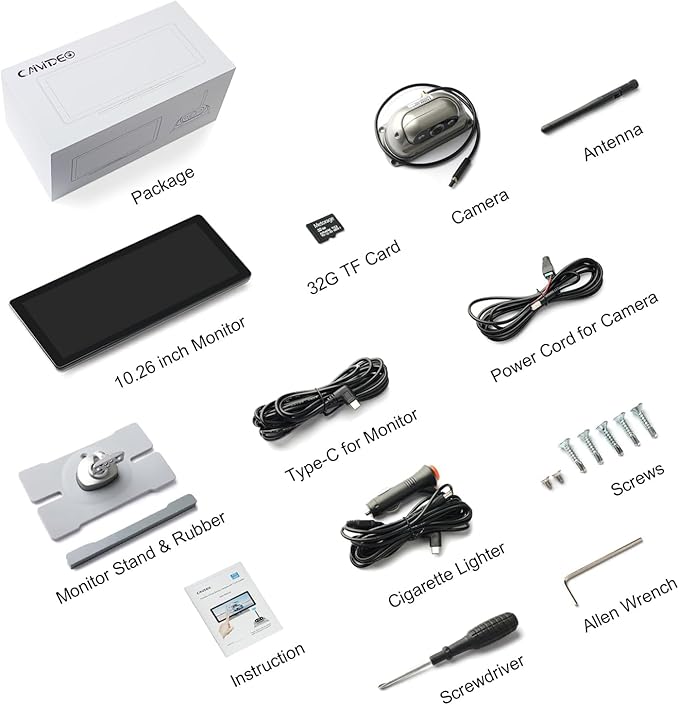 2.5D Display Wireless reversing Camera System FHD 1080P 10.26-inch touchable Display high-Definition Recording reversing Camera Suitable for RV Truck Trailer Wireless Stable Signal Transmission