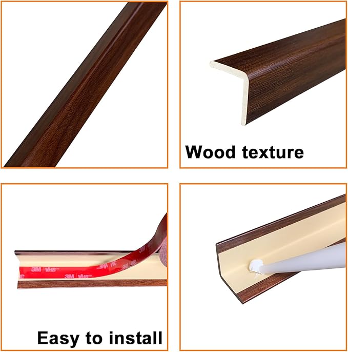 Wall Corner Protector 6PCS 45" Corner Molding Trim Black Wood Grain Corner Trim Decorative Strips for Door and Window Frames Mirror Edges Ceramic Tiles, and Wooden Wall Edges.