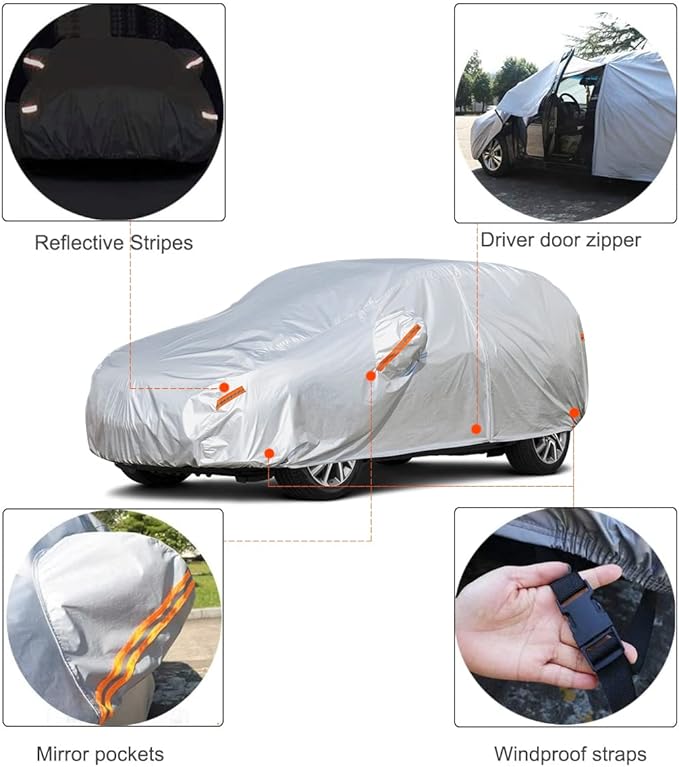 Kayme Car Covers for Automobiles Waterproof All Weather Sun Uv Rain Protection with Zipper Mirror Pocket Fit SUV Jeep Toyota Highlander/Land Cruiser, Honda Pilot,Acura Mdx etc.(191 to 200 Inch) YXL