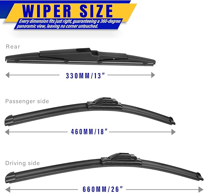 3 wipers Replacement for 2015-2021 Kia Sedona/2021 2020 2022 2023 Kia Telluride, Windshield Wiper Blades Original Equipment Replacement - 26"/18"/13" (Set of 3) U/J HOOK