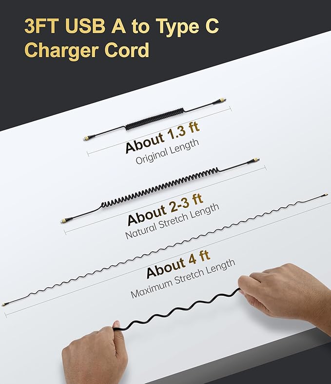 USB C Cable Fast Charging, 2Pack 3ft Coiled USB A to Type C Charge Cord for Car USB-C Charging Cable Compatible with iPhone 16/15/Pro/Samsung Galaxy S20 S10 Plus Note 10 and Other USB C Devices - Gold