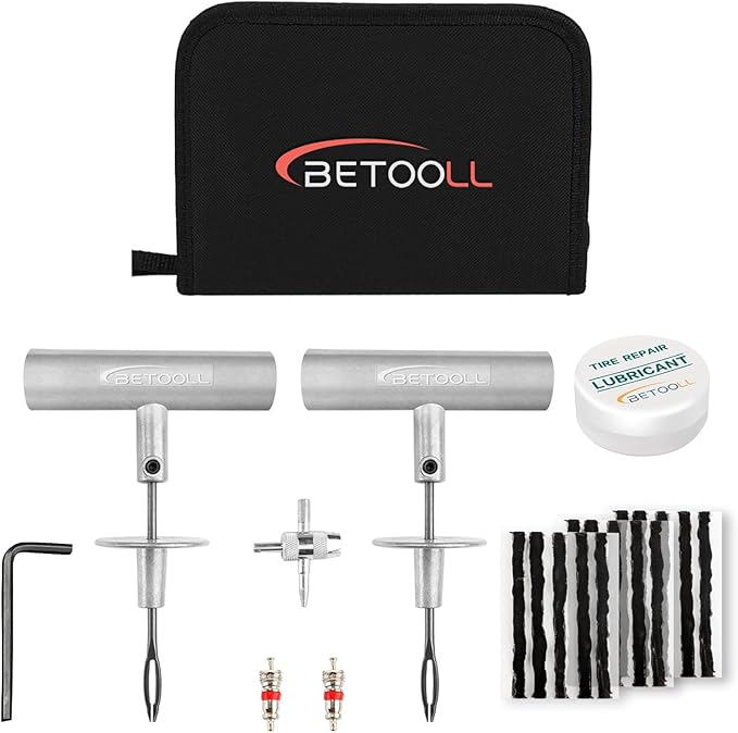 Tire Repair Kit, 24 Pcs Professional Heavy Duty Universal Emergency Flat Tire Repair Kit to Fix Punctures, for car Motorcycle, Truck, Golf Cart, ATV, Tractor, ARB, RV, SUV, Trailer etc.(Black)