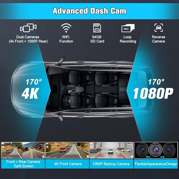 10.26" Portable Apple Carplay Screen for Car, Carplay & Android Auto Car Stereo, Touchscreen GPS Navigation 4K Dash Cam/1080P Backup Camera/Mirror Link/Bluetooth/Voice Control