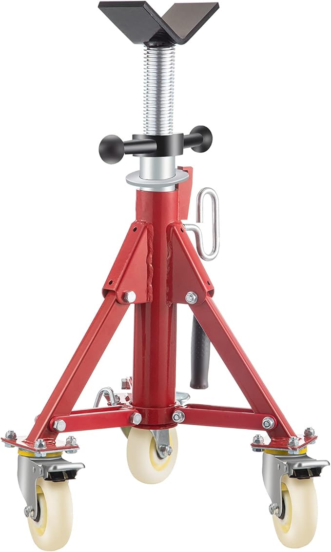 VEVOR Pipe Stand, Pipe Jack Stand, V Head Pipe Stand Adjustable Height 20-37 Inch, Pipe Jack Stands with Casters 882 LB, Folding Portable Pipe Stands 1/8 to 12 Inch Pipe Supporting, Steel Jack Stand