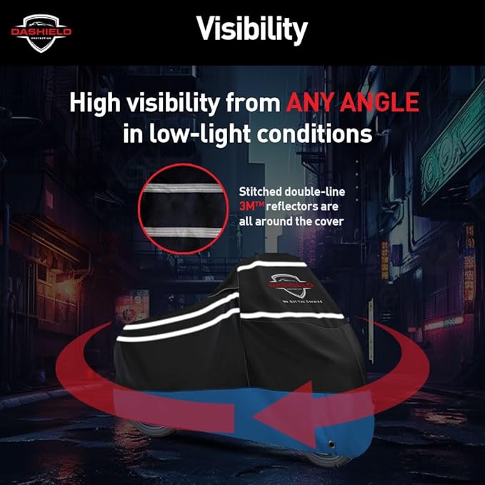 Ultimum Series Motorcycle Cover Waterproof All Weather Protection Universal Heavy Duty Night Reflector with Lock-Holes Compatible with Suzuki Harley Davidson Kawasaki Yamaha Honda Blue XL